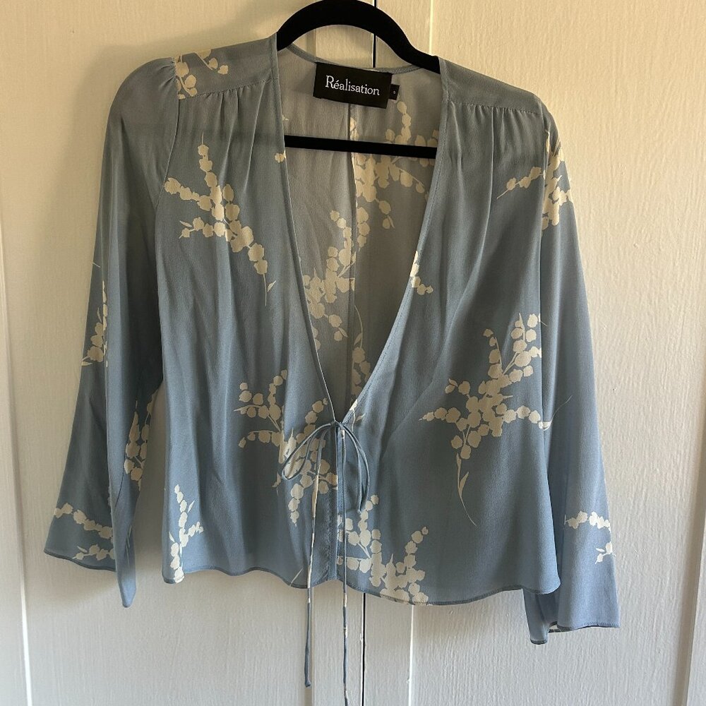 Realisation Par Light Blue Floral Tie-Front Blouse